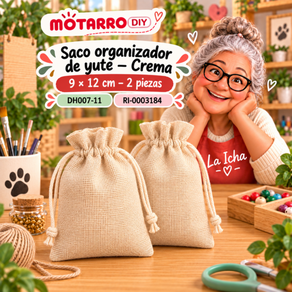 Saco organizador de yute – Crema – 9 × 12 cm – 2 piezas