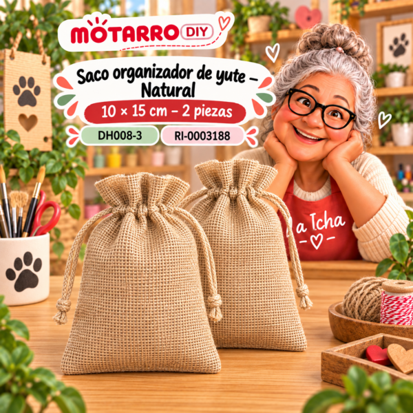 Saco organizador de yute – Natural – 10 × 15 cm – 2 piezas