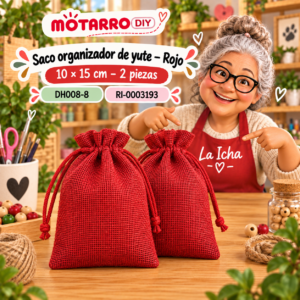 ri-0003193-dh008-8 Saco organizador de yute – Rojo – 10 × 15 cm – 2 piezas