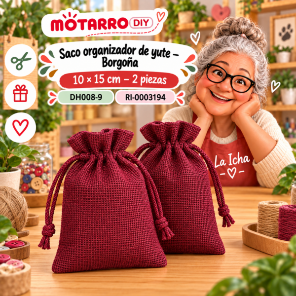 Saco organizador de yute – Borgoña – 10 × 15 cm – 2 piezas