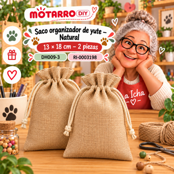 Saco organizador de yute – Natural – 13 × 18 cm – 2 piezas