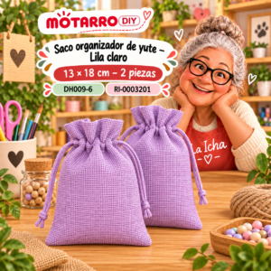 ri-0003201-dh009-6 Saco organizador de yute – Lila claro – 13 × 18 cm – 2 piezas