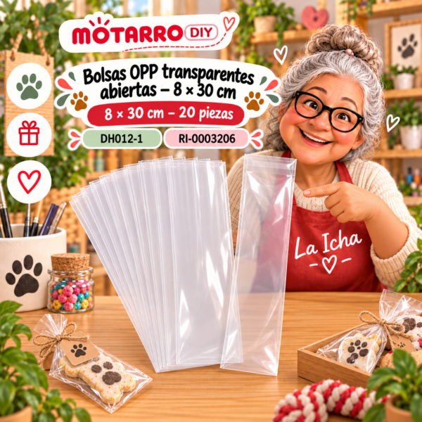 ri-0003206-dh012-1 Bolsas OPP transparentes abiertas – 8 × 30 cm – 20 piezas
