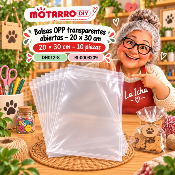 ri-0003209-dh012-8 Bolsas OPP transparentes abiertas – 20 × 30 cm – 10 piezas