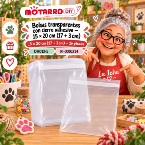 ri-0003214-dh013-5 Bolsas transparentes con cierre adhesivo – 15 × 20 cm (17 + 3 cm) – 16 piezas
