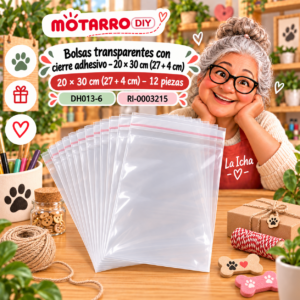 ri-0003215-dh013-6 Bolsas transparentes con cierre adhesivo – 20 × 30 cm (27 + 4 cm) – 12 piezas