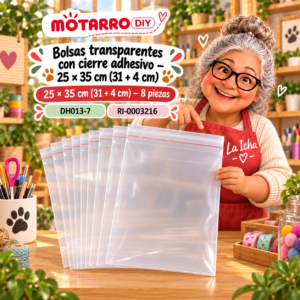 ri-0003216-dh013-7 Bolsas transparentes con cierre adhesivo – 25 × 35 cm (31 + 4 cm) – 8 piezas