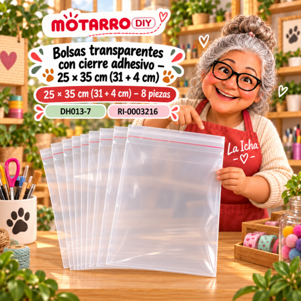 Bolsas transparentes con cierre adhesivo – 25 × 35 cm (31 + 4 cm) – 8 piezas
