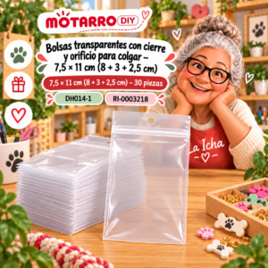 ri-0003218-dh014-1 Bolsas transparentes con cierre y orificio para colgar – 7,5 × 11 cm (8 + 3 + 2,5 cm) – 30 piezas