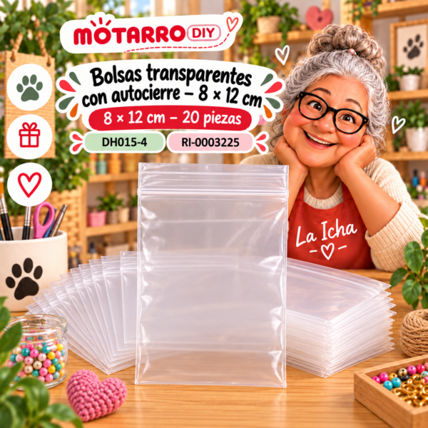 ri-0003225-dh015-4 Bolsas transparentes con autocierre – 8 × 12 cm – 20 piezas