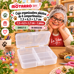 ri-0003230-dh017-3 Caja organizadora plástica de 4 compartimentos – 7,3 × 6,3 × 1,7 cm – 1 pieza
