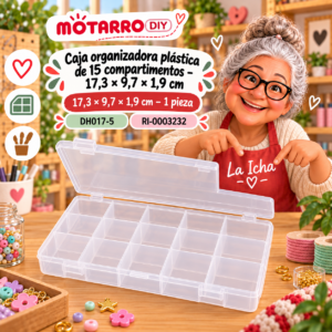 ri-0003232-dh017-5 Caja organizadora plástica de 15 compartimentos – 17,3 × 9,7 × 1,9 cm – 1 pieza