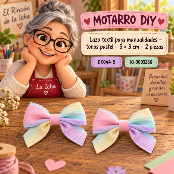 Lazo textil para manualidades – tonos pastel – 5 × 3 cm – 2 piezas
