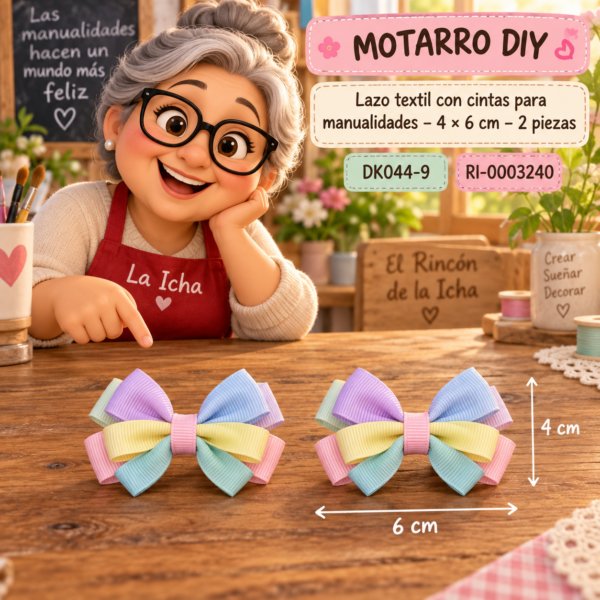 ri-0003240-dk044-9 Lazo textil con cintas para manualidades – 4 × 6 cm – 2 piezas