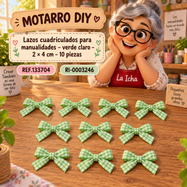 ri-0003246-ref133704 Lazos cuadriculados para manualidades – verde claro – 2 × 4 cm – 10 piezas
