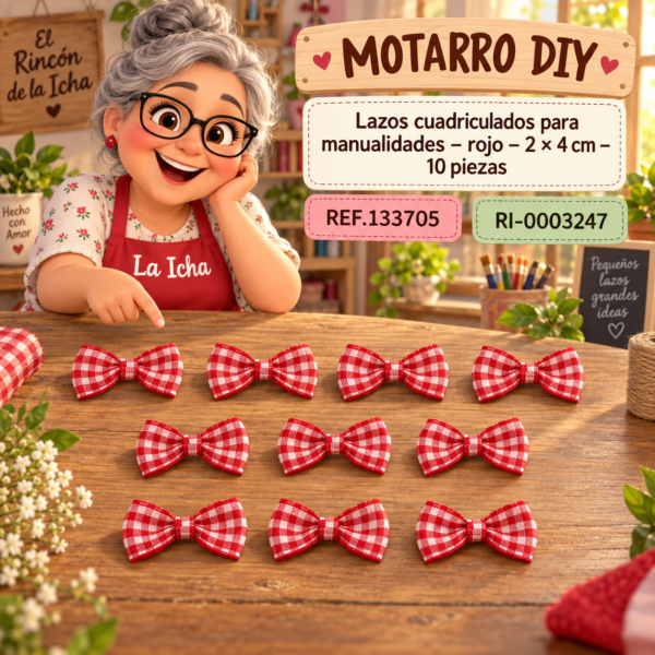 Lazos cuadriculados para manualidades – rojo – 2 × 4 cm – 10 piezas