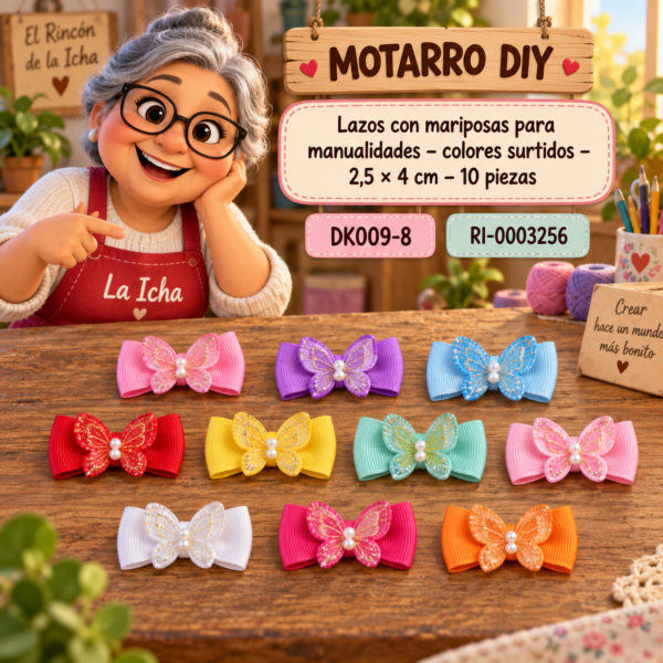 ri-0003256-dk009-8 Lazos con mariposas para manualidades – colores surtidos – 2,5 × 4 cm – 10 piezas