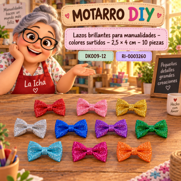 ri-0003260-dk009-12 Lazos brillantes para manualidades – colores surtidos – 2,5 × 4 cm – 10 piezas
