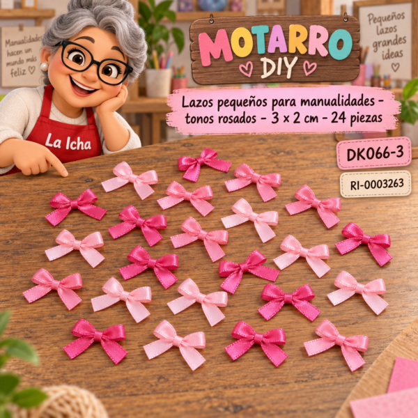 Lazos pequeños para manualidades – tonos rosados – 3 × 2 cm – 24 piezas