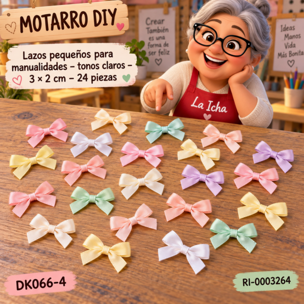 ri-0003264-dk066-4 Lazos pequeños para manualidades – tonos claros – 3 × 2 cm – 24 piezas