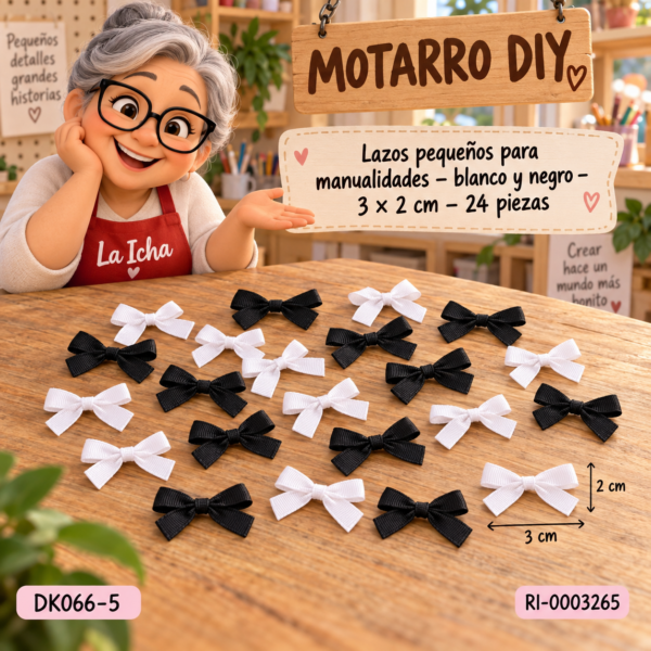 Lazos pequeños para manualidades – blanco y negro – 3 × 2 cm – 24 piezas