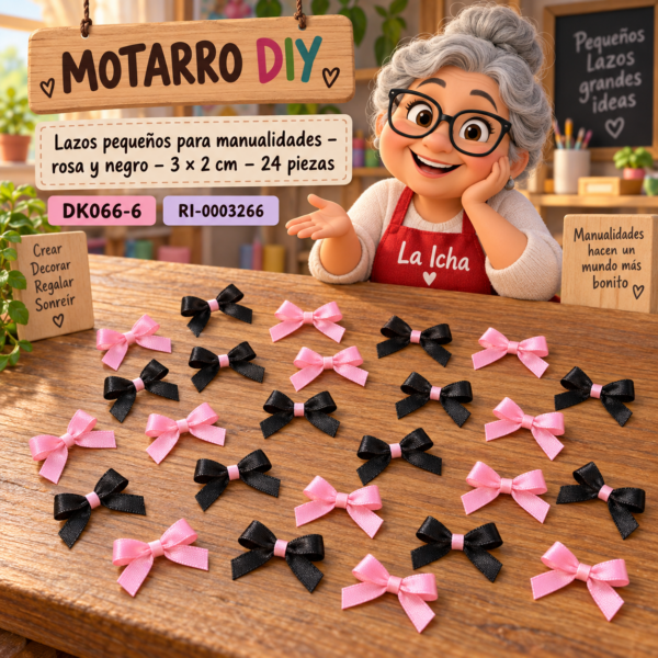 Lazos pequeños para manualidades – rosa y negro – 3 × 2 cm – 24 piezas