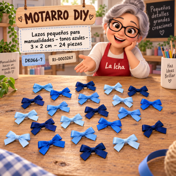 ri-0003267-dk066-7 Lazos pequeños para manualidades – tonos azules – 3 × 2 cm – 24 piezas