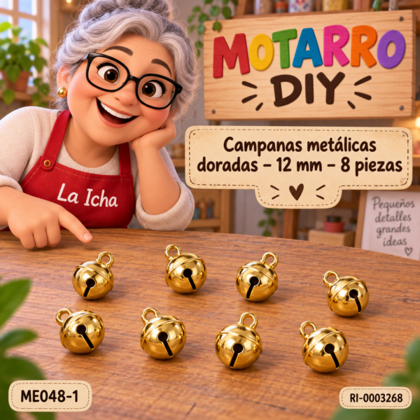 Campanas metálicas doradas – 12 mm – 8 piezas