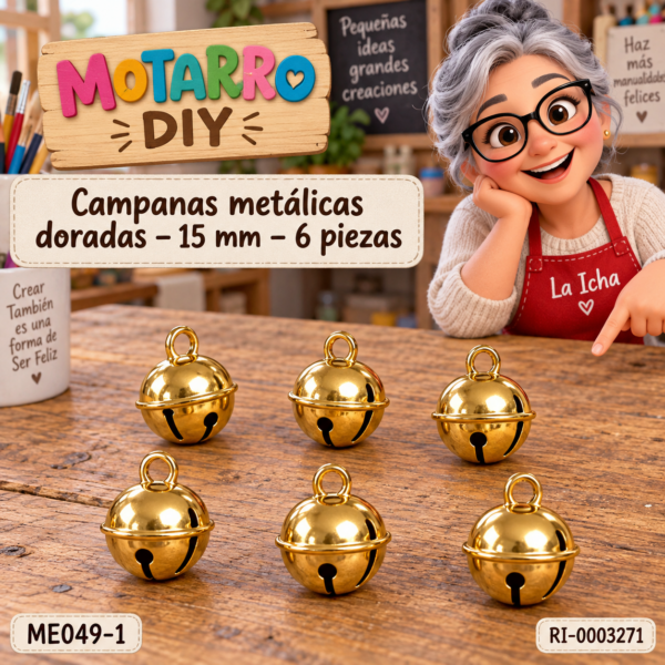ri-0003271-me049-1 Campanas metálicas doradas – 15 mm – 6 piezas