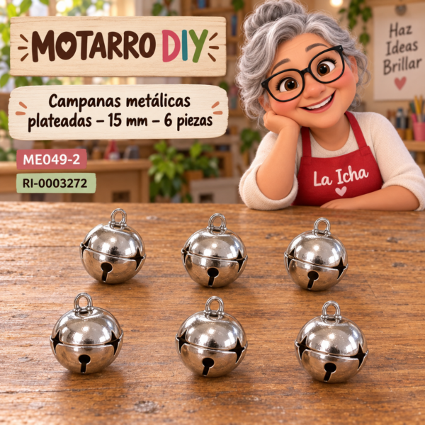 ri-0003272-me049-2 Campanas metálicas plateadas – 15 mm – 6 piezas
