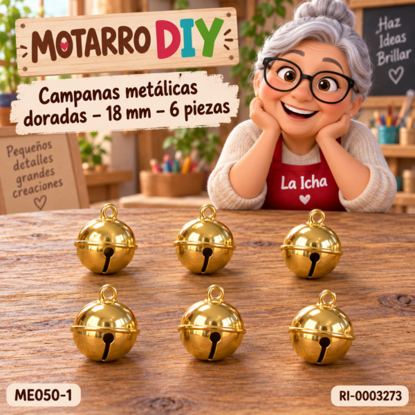 Campanas metálicas doradas – 18 mm – 6 piezas