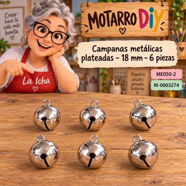 ri-0003274-me050-2 Campanas metálicas plateadas – 18 mm – 6 piezas