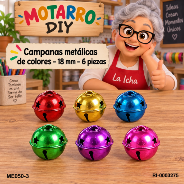 ri-0003275-me050-3 Campanas metálicas de colores – 18 mm – 6 piezas