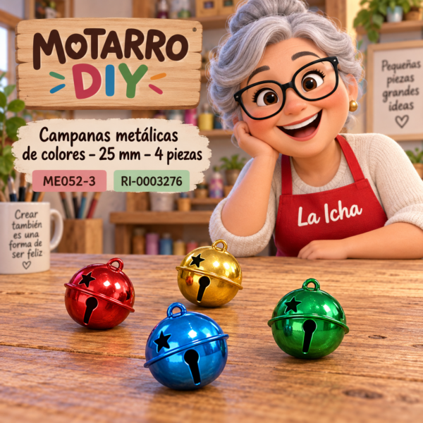 ri-0003276-me052-3 Campanas metálicas de colores – 25 mm – 4 piezas