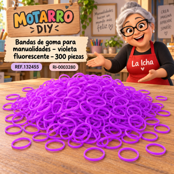 ri-0003280-ref132455 Bandas de goma para manualidades – violeta fluorescente – 300 piezas