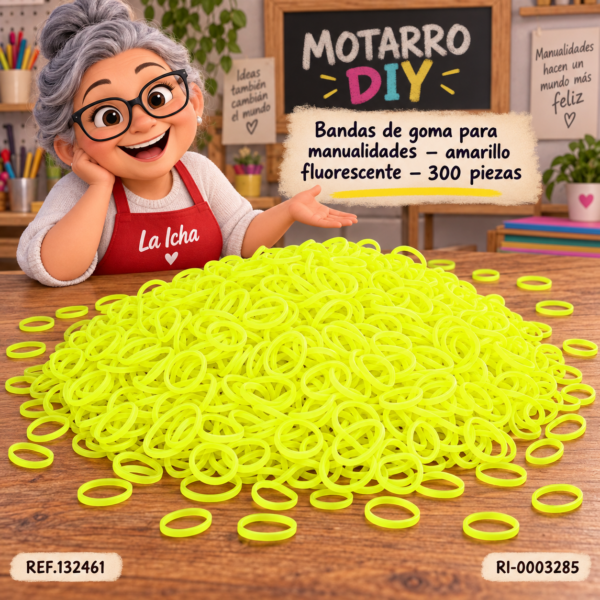 ri-0003285-ref132461 Bandas de goma para manualidades – amarillo fluorescente – 300 piezas