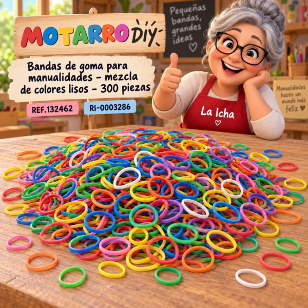 ri-0003286-ref132462 Bandas de goma para manualidades – mezcla de colores lisos – 300 piezas