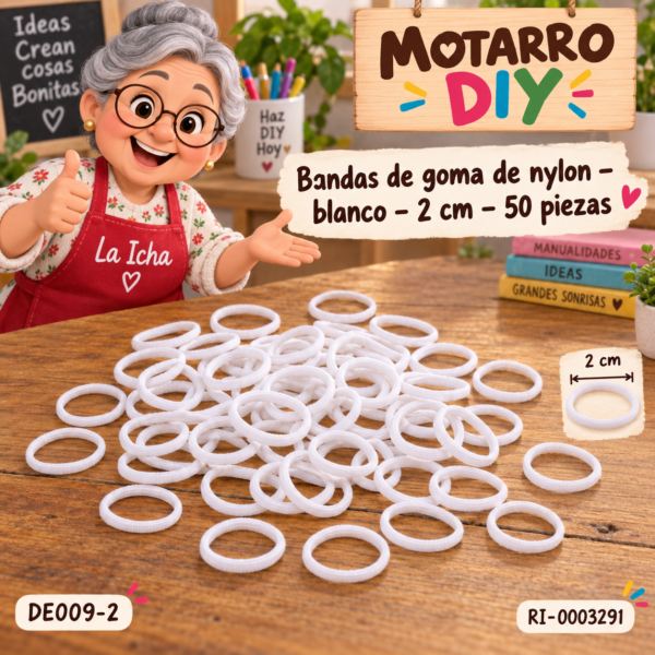 ri-0003291-de009-2 Bandas de goma de nylon – blanco – 2 cm – 50 piezas