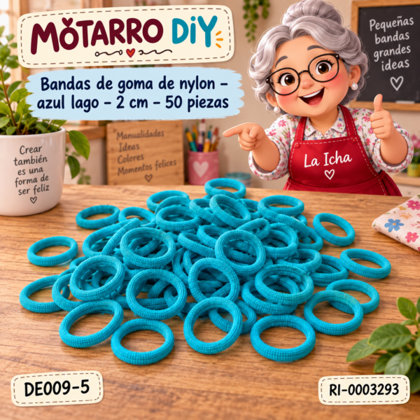 ri-0003293-de009-5 Bandas de goma de nylon – azul lago – 2 cm – 50 piezas