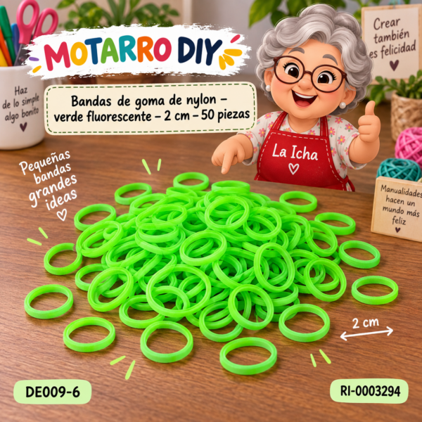 ri-0003294-de009-6 Bandas de goma de nylon – verde fluorescente – 2 cm – 50 piezas