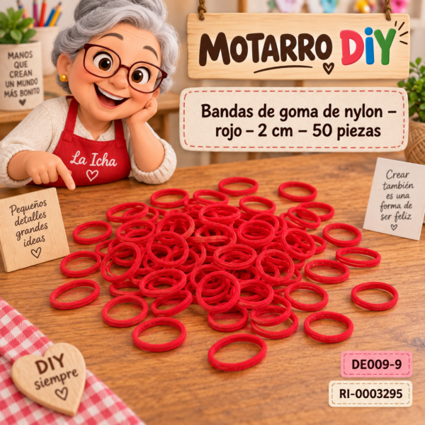ri-0003295-de009-9 Bandas de goma de nylon – rojo – 2 cm – 50 piezas