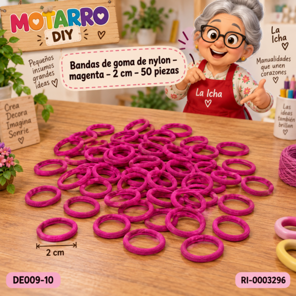 ri-0003296-de009-10 Bandas de goma de nylon – magenta – 2 cm – 50 piezas