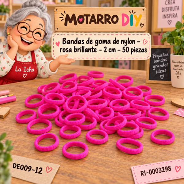 Bandas de goma de nylon – rosa brillante – 2 cm – 50 piezas
