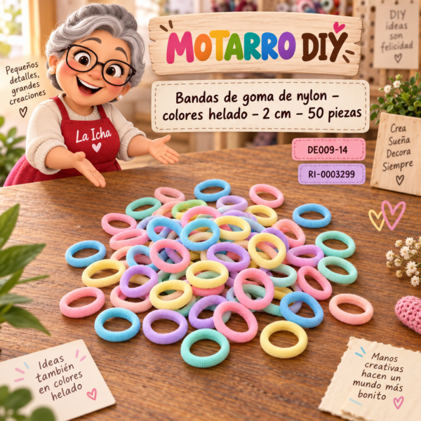 Bandas de goma de nylon – colores helado – 2 cm – 50 piezas