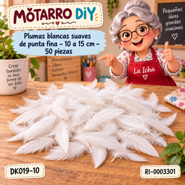 Plumas blancas suaves de punta fina – 10 a 15 cm – 50 piezas