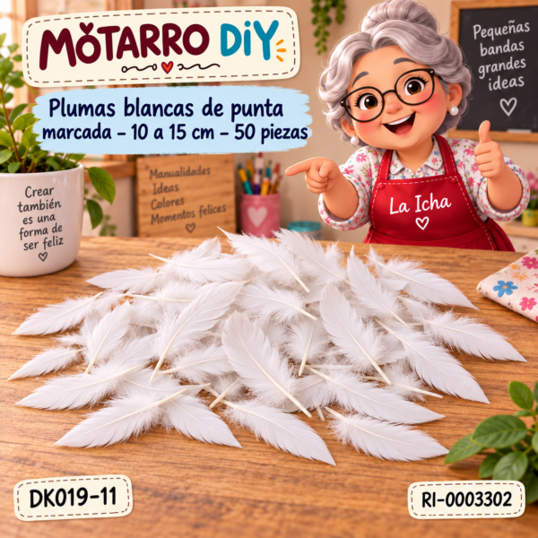 ri-0003302-dk019-11 Plumas blancas de punta marcada – 10 a 15 cm – 50 piezas