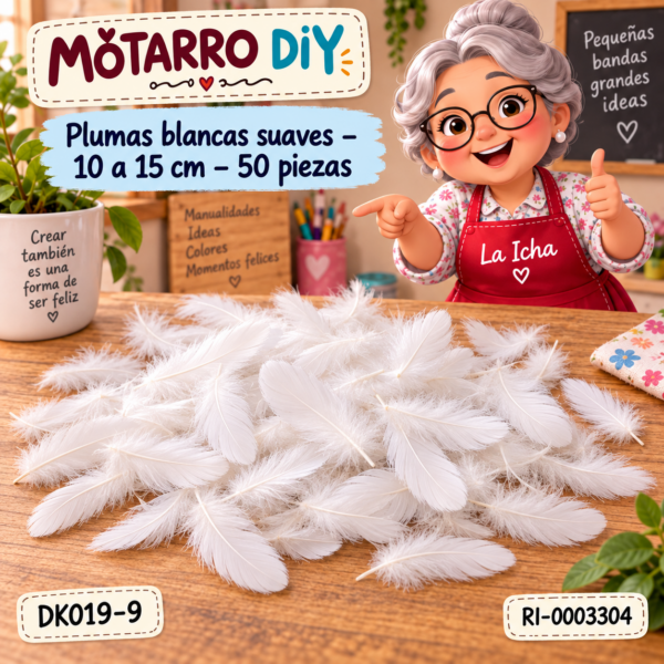 ri-0003304-dk019-9 Plumas blancas suaves – 10 a 15 cm – 50 piezas