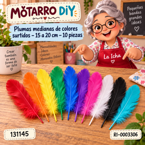 Plumas medianas de colores surtidos – 15 a 20 cm – 10 piezas
