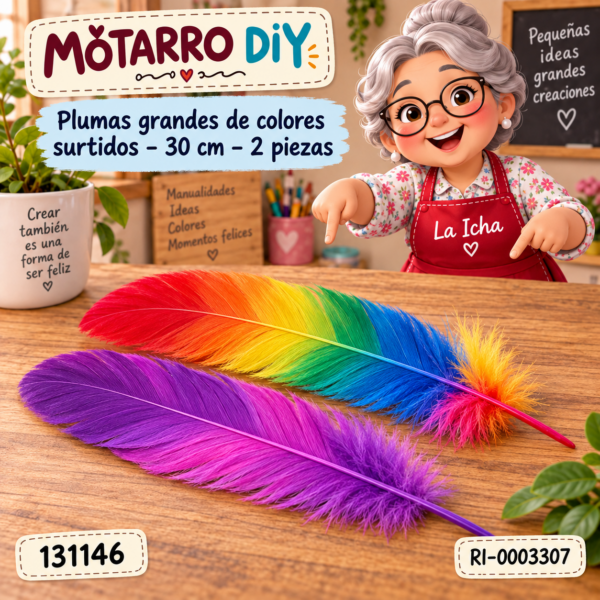 Plumas grandes de colores surtidos – 30 cm – 2 piezas