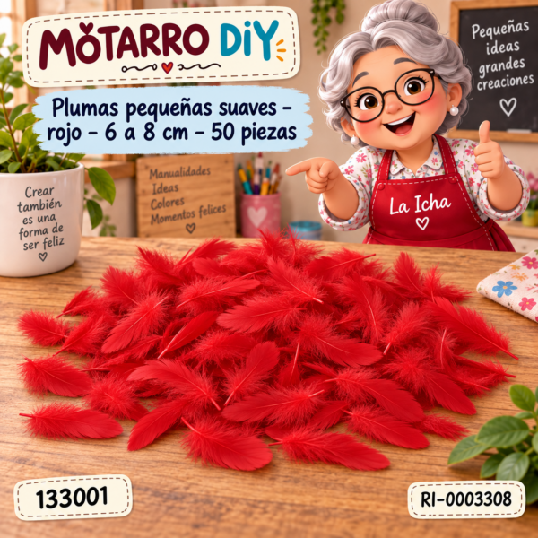 ri-0003308-133001 Plumas pequeñas suaves – rojo – 6 a 8 cm – 50 piezas